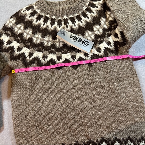 VTG Viking Icelandic Wool Sweater Women’s Large Cream Brown Fair Isle Hand Knit - Picture 2 of 10